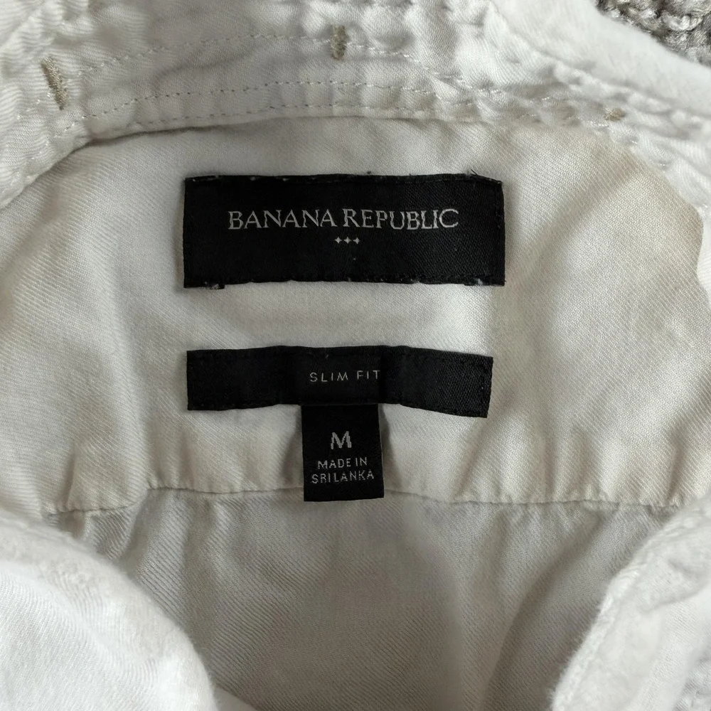 Banana Republic Shirt Mens Medium White Solid Short Sleeve Button Up Slim Fit